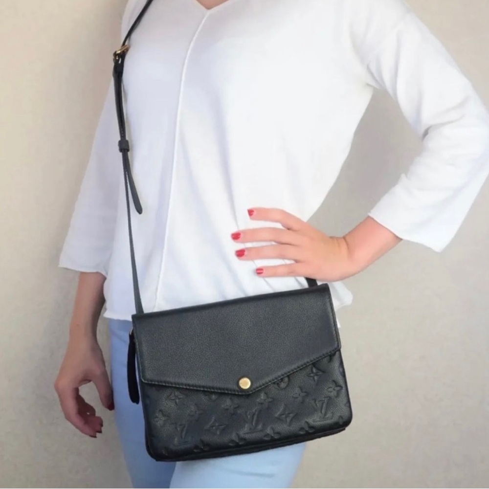 Authentic Louis Vuitton Monogram Empreinte Pochette Twice Crossbody Black Noir